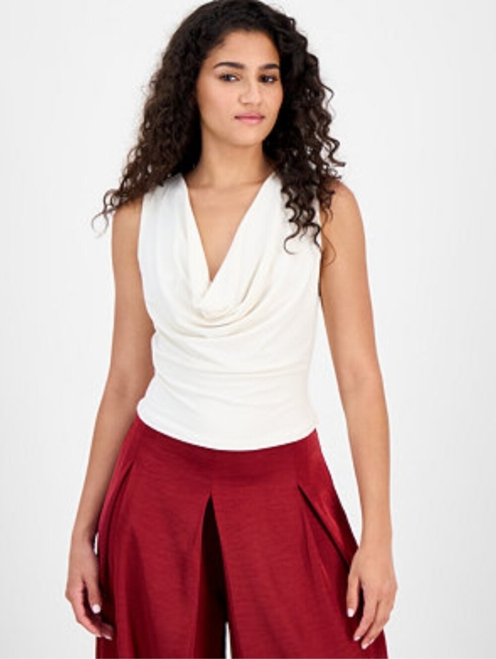 Bar III Cream Draped Cowl Neck Sleeveless Camisole